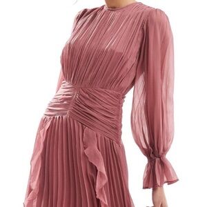 ASOS high neck ruched belt detail maxi dress in dusty rose